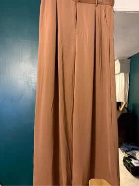 Women's Wide-Leg Tan Skirt-Style Trousers
